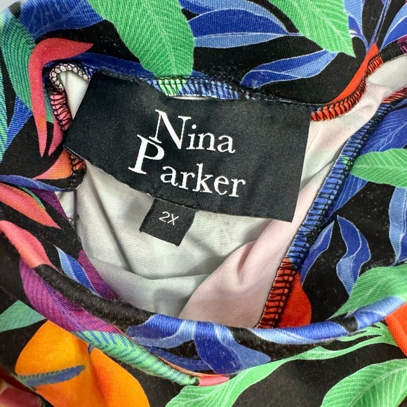 Nina Parker Tie Front Skirt 2X Black/Orange & Grapefruit Multi Color - NWT - Picture 7 of 9